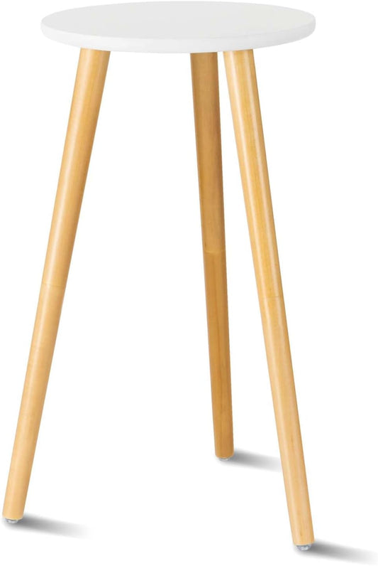 Uneedem Indoor Plant Stand - Mid Century Wooden Plant Table, Tall Holder for Flower Pots, Small Round End Table (A3-White, High: 20.5")