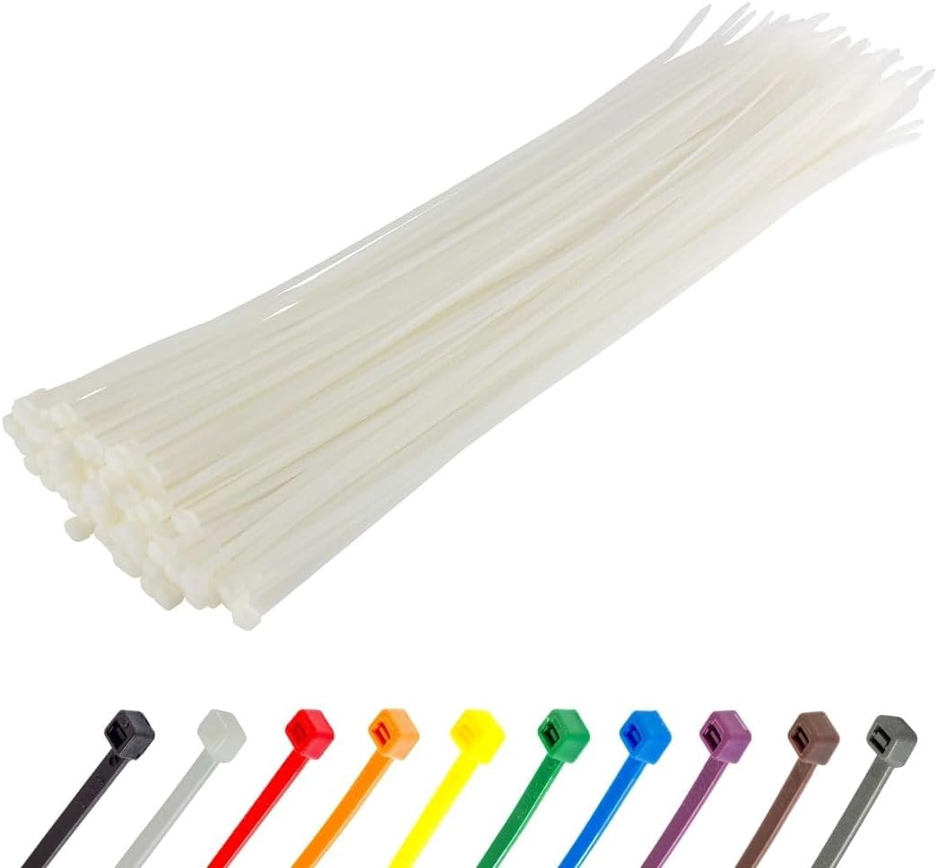 GTSE 8 Inch White/Clear Zip Ties, 100 Pack, 40lb Strength, UV Resistant Strong Nylon Cable Ties, Self-Locking 8" Tie Wraps