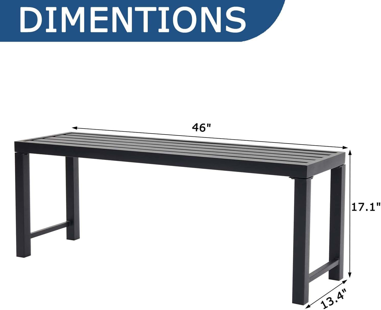 46" Outdoor Metal Backless Bench Set of 2, All-Weather Patio Garden Bench for Backyard, Porch, or Lawn, Durable Steel Bench for Outdoor Spaces, Black