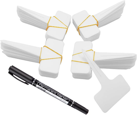 200 Pcs Thick Plastic Plant Labels, Seed Remark Name Sign, Waterproof Flower Potting Name Markers, T-Type Tags Nursery Garden Labels Re-Usable Plant Tags for Outdoor Garden