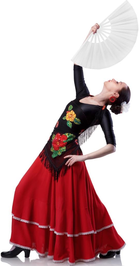 4 Pack Large Folding Hand Fan, Plastic Hand Held Folding Fans Chinese Kung Fu Hand Fan Decorative Folding Fans for Dance, Performance, Festival or Home Decorations(White)