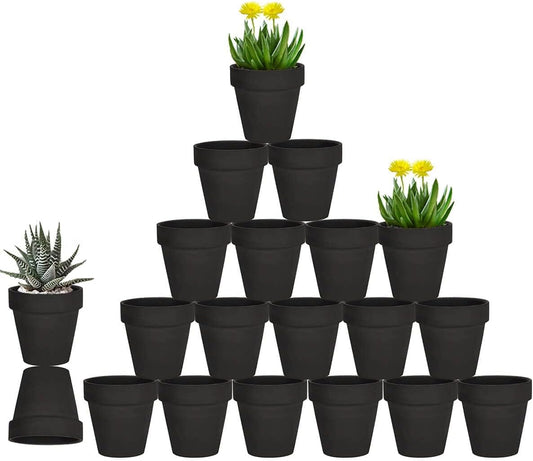 vensovo 3 Inch Black Terra Cotta & Terracotta Pots with Drainage - 20 Pack Clay Flowerpots, Succulent Nursery Planter Great for Plants, Crafts, Wedding Favor