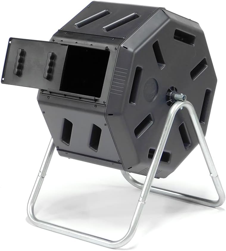 FCMP Outdoor IM2000 Tumbling Composter Canadian-Made, 100% Recycled Resin - Outdoor Rotating Compost Tumbler Bin for Garden, Kitchen, and Yard Waste, Black (22 Gallon)