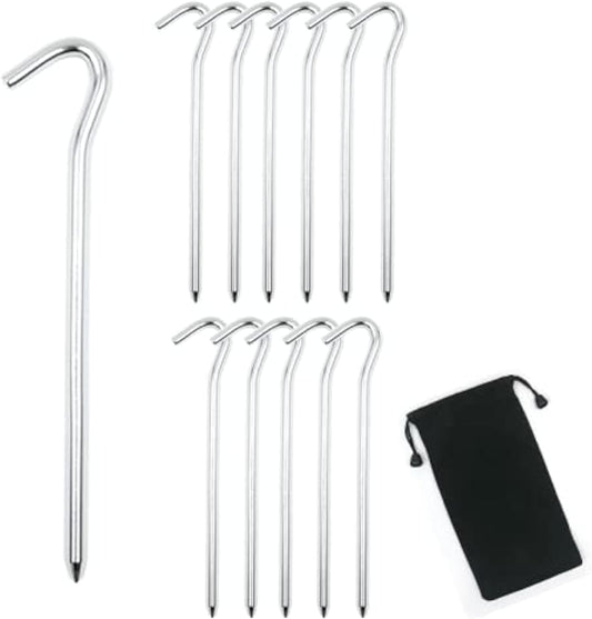 12Pcs Aluminium Tent Stakes for Sand,Beach Camping-7 Inch Long Metal Inflexible Steel Ground Stakes Tent for Outdoor Trip Hiking Gardening (Silver 12Pack)