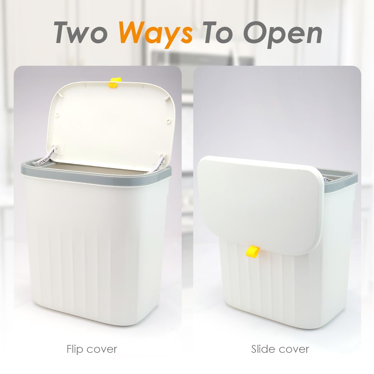 3.3+2.6 Gallon Kitchen Compost Bin for Counter Top or Under Sink, 2-in-1 Combo Pack Kitchen Hanging Trash Can Set with Lid, Plastic Wall-Mounted Garbage Can for Cupboard, Office