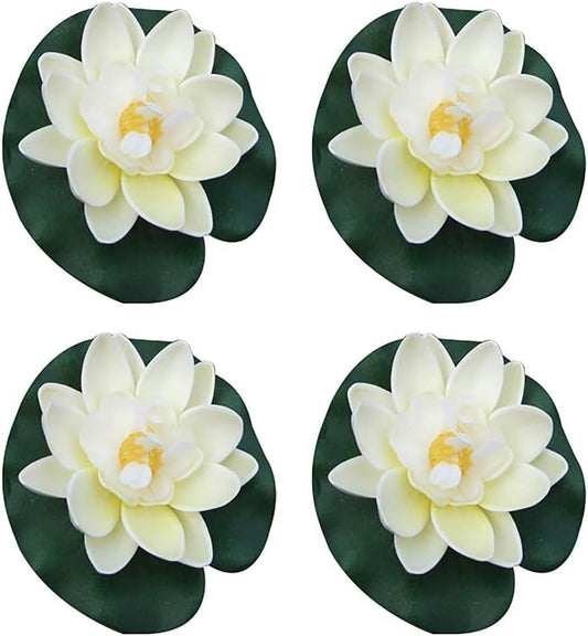 4 Pieces Artificial Floating Lotus Flowers with Lily Pads, Decorative Foam Water Plants for Pond, Pool, Garden Fish Tank Aquarium Home Garden Special Decoration Outdoor Décor,Artificial Flowers