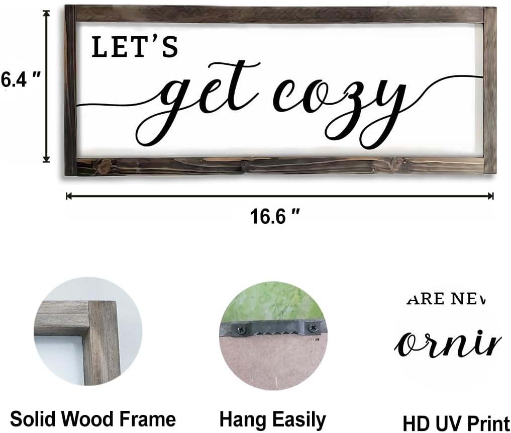 Dazingart Let's Get Cozy Sign, Farmhouse Bedroom Wall Art Decor, Framed Wood Sign for Housewarming Gift (Let's Get Cozy)