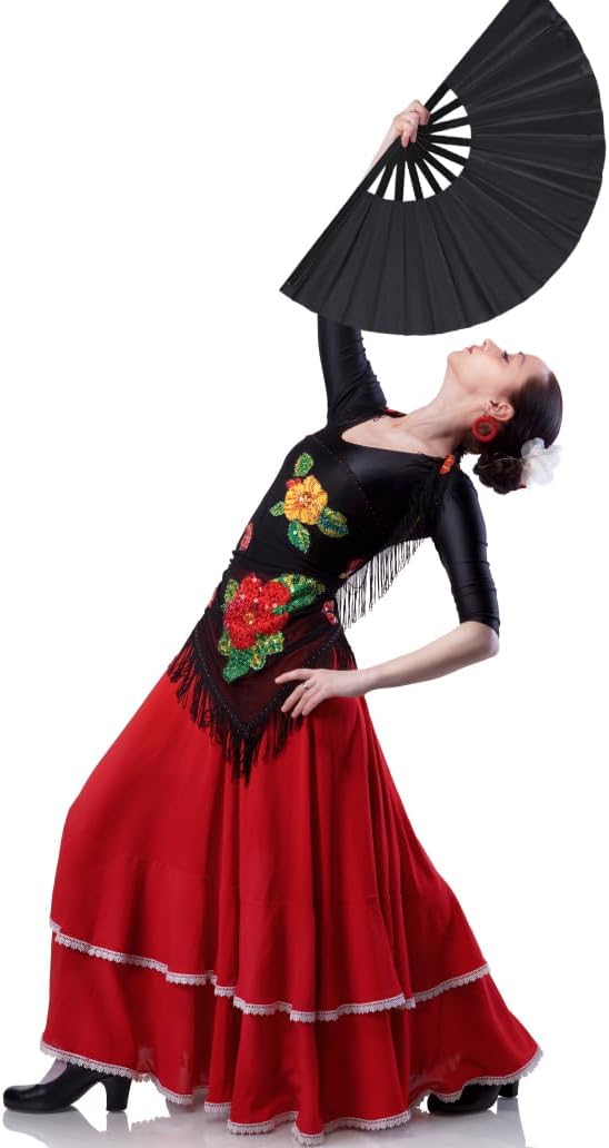 4 Pack Large Folding Hand Fan, Plastic Hand Held Folding Fans Chinese Kung Fu Hand Fan Decorative Folding Fans for Dance, Performance, Festival or Home Decorations(Black)