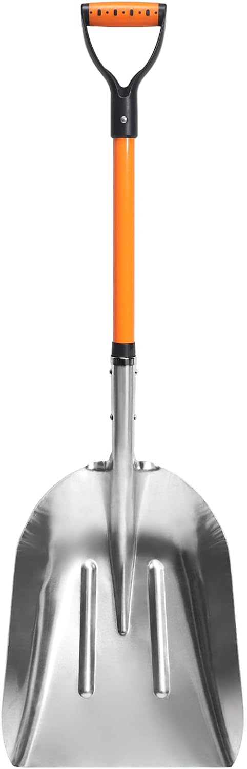 Aluminum Snow Shovel with D Handle Metal Snow Shovel for Driveway 45Inches 3.7 Pounds Transfer Shovel Shovel for Gardening, Orange