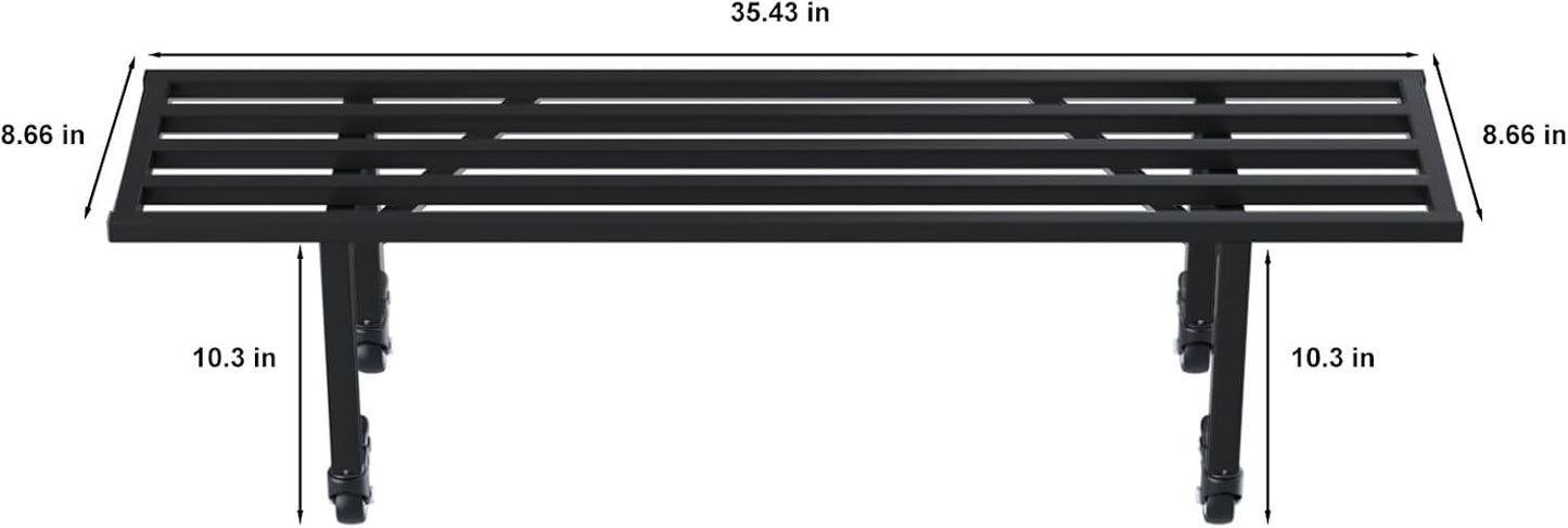 Zhongma One Tier Metal Plant Stand with Wheels,(35.43 L x 8.66 W x 10.3 H) Heavy Duty Plant Holder for Home, Window,Garden, Plant Lovers, Display Stand