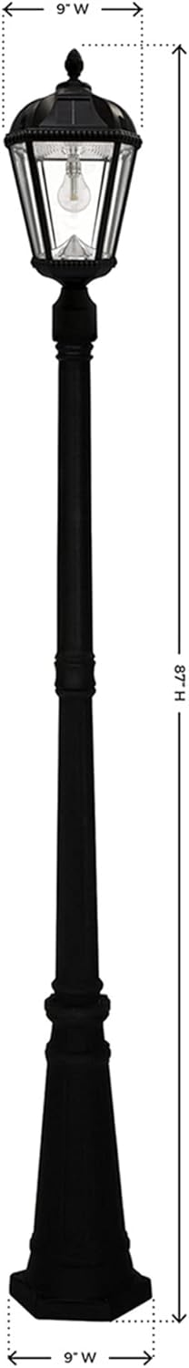 Gama Sonic Solar Outdoor Lamp Post Light, Black Cast Aluminum and Beveled Glass Panels, 10-Year Royal Bulb, Warm White LED with Omni-Direction Reflector, 87-inch Height, 98B001 (Upgraded Panel)