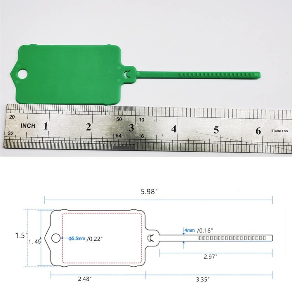 100pcs Reusable Blank Plastic Tags Ties Key Tags 1.45"*2.48" Serrated Tension Sealing Strap with Large Label Plastic Tie Mark Label Waterproof Hang Sign Write on Tag (Green, 100pcs)