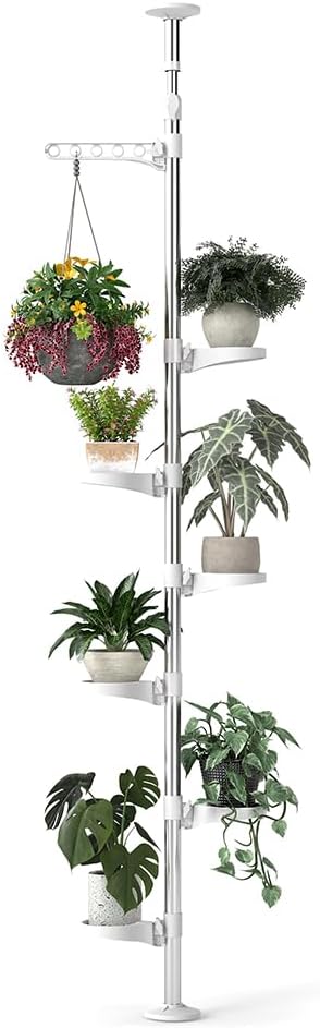 Hershii 7-Layer Tension Pole Plant Stand Indoor Decorative Display Rack Stands for Flower Pots Floor to Ceiling Adjustable Hanging Corner Shelf