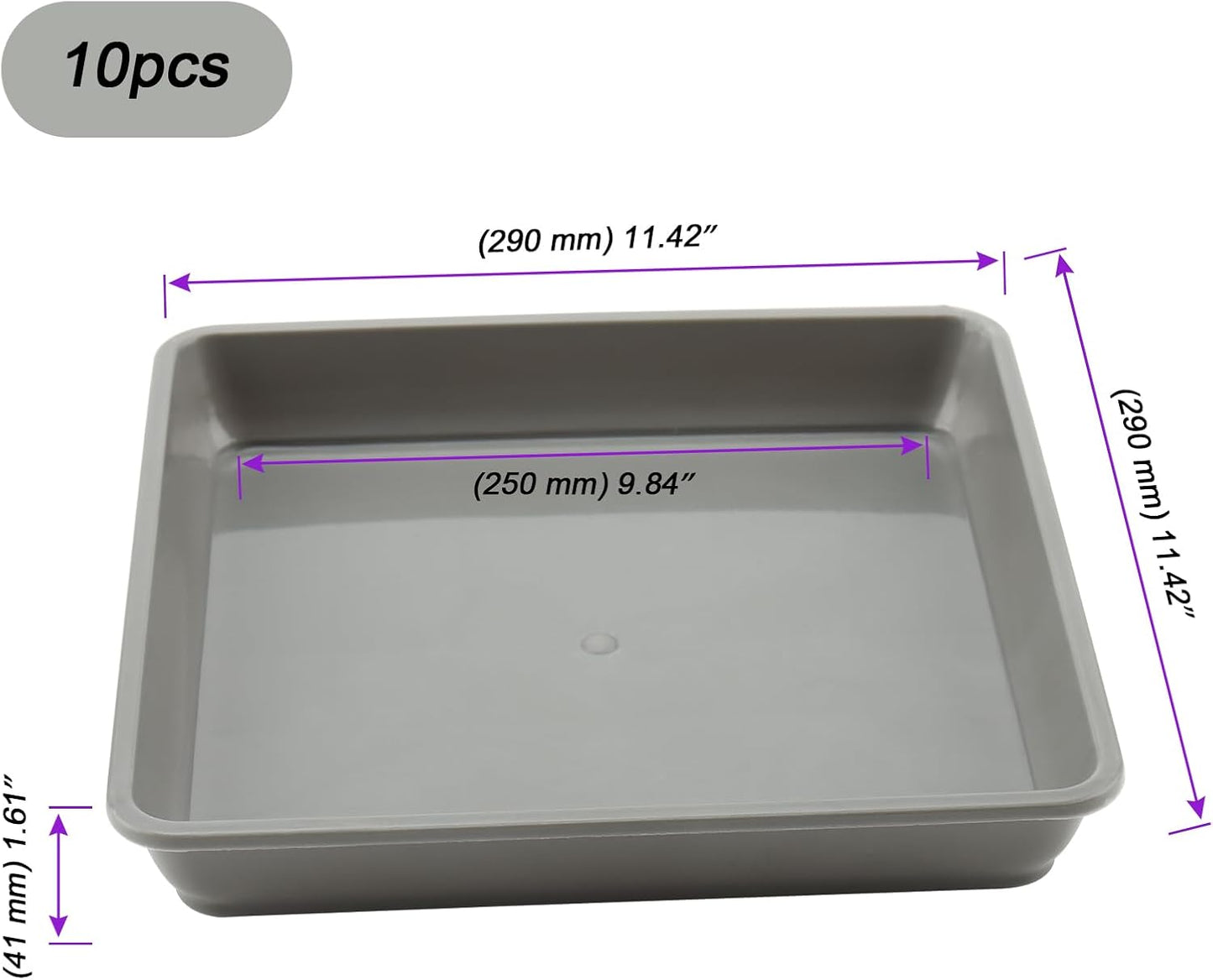 JOIKIT 10 PCS 11.4 x 11.4 Inch Square Plant Saucer, Plastic Plant Saucer Drip Tray, Square Flower Pot Tray for Indoors and Outdoor Plant Pots, 1.6 Inch Deep, Gray