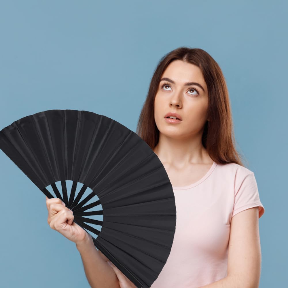 4 Pack Large Folding Hand Fan, Plastic Hand Held Folding Fans Chinese Kung Fu Hand Fan Decorative Folding Fans for Dance, Performance, Festival or Home Decorations(Black&White)