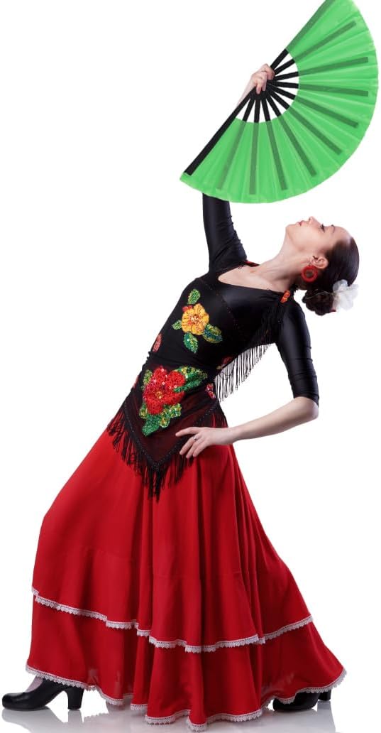 4 Pack Large Folding Hand Fan, Plastic Hand Held Folding Fans Chinese Kung Fu Hand Fan Decorative Folding Fans for Dance, Performance, Festival or Home Decorations(Green)