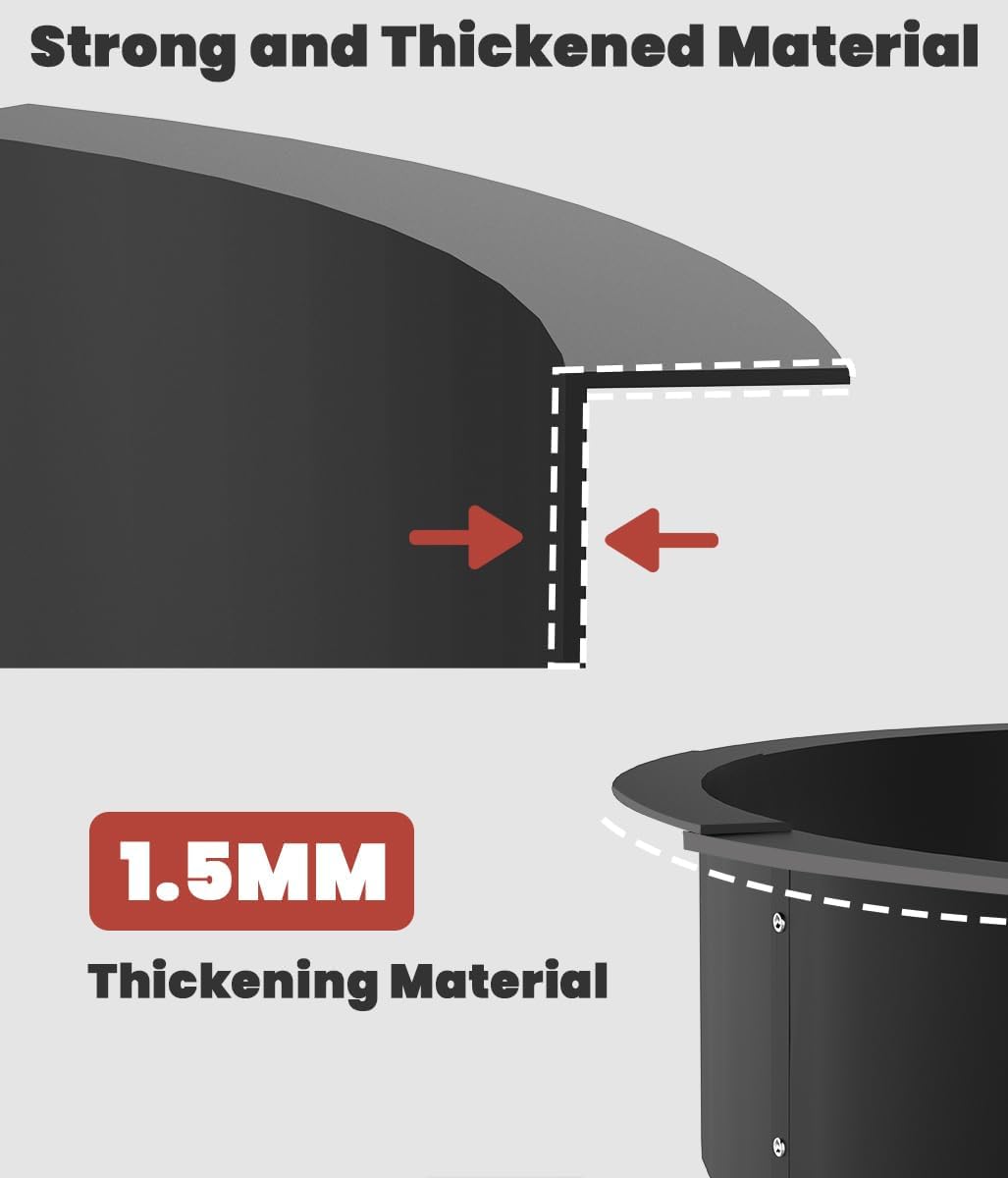 36 Inch Inner Round Fire Pit Ring Insert for Outside Wood Burning, 40 Inch Outer 36 Inch Inner DIY Outdoor Fire Pit Liner Ring for Garden, Patio, Backyard or Camping, 1.5mm Thick Metal Steel