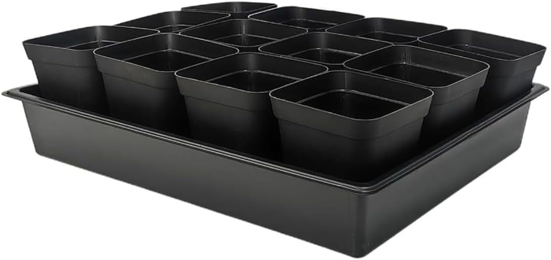 3.5 inch (9CM) Square Nursery Pots 60pcs, Sturdy Seedlings Trays 5 Pcs, Seeds Starter Germination Tray, Microgreenings Planter Nursery Propagation 5 Sets