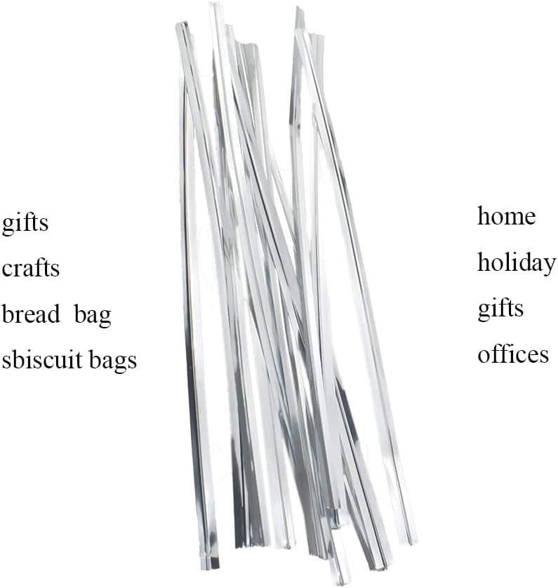 HAHIYO 300Pcs 6inches Silver Metal Twist Ties Bread Candy Coffee Bag Ties Plant Garden Twist Ties for Cellophane Treat Bags Gift Wraping Bags Plastic Bags Halloween Party Cake Present Art Crafts