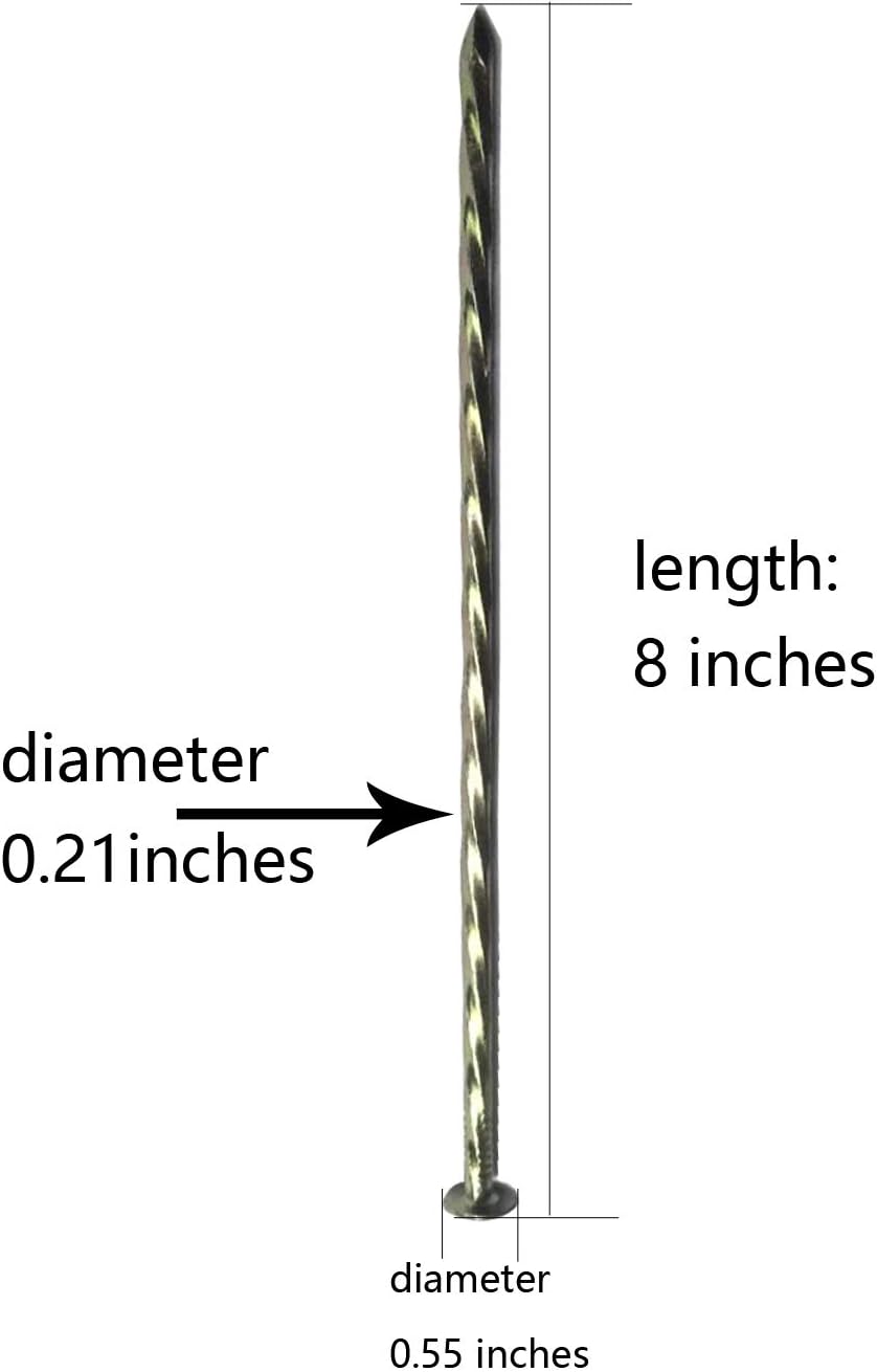50 Pack - 8" Solid Galvanized Non-Rust Metal Garden Stakes, Spiral Landscape Edging Spikes/Anchors, for Paver Edging, Weed Barriers, Turf, House Construction, Carpentry Nail, Tent, Anchoring Spikes