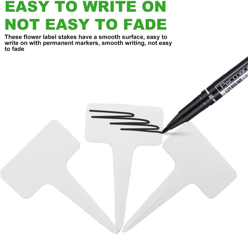 200 Pcs Thick Plastic Plant Labels, Seed Remark Name Sign, Waterproof Flower Potting Name Markers, T-Type Tags Nursery Garden Labels Re-Usable Plant Tags for Outdoor Garden