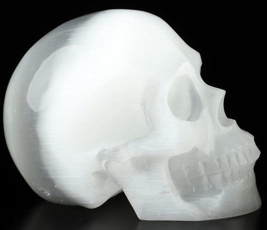 Skullis 5.0" Selenite Hand Carved Crystal Skull, Super Realistic, Crystal Healing, Hand Carved Gemstone Fine Art Sculpture, Reiki Healing Stone Statue.2021 Z8