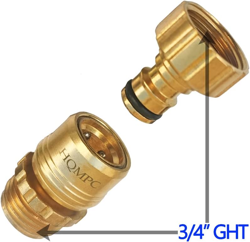 HQMPC Garden Hose Quick Connect No Pb Solid Brass Quick Connector Garden Hose Fitting Water Hose Connectors 3/4 inch GHT (2 Sets)