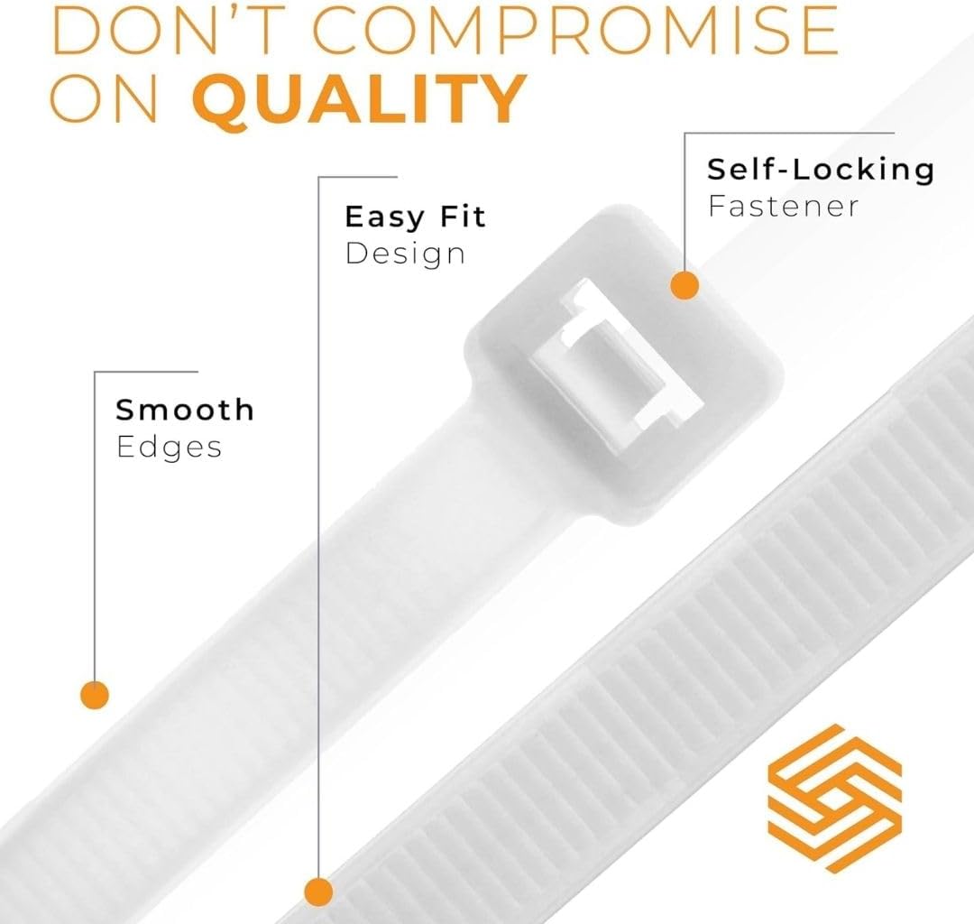 GTSE 14 Inch White/Clear Zip Ties, 100 Pack, 40lb Strength, UV Resistant Long Nylon Long Cable Ties, Self-Locking 14" Tie Wraps