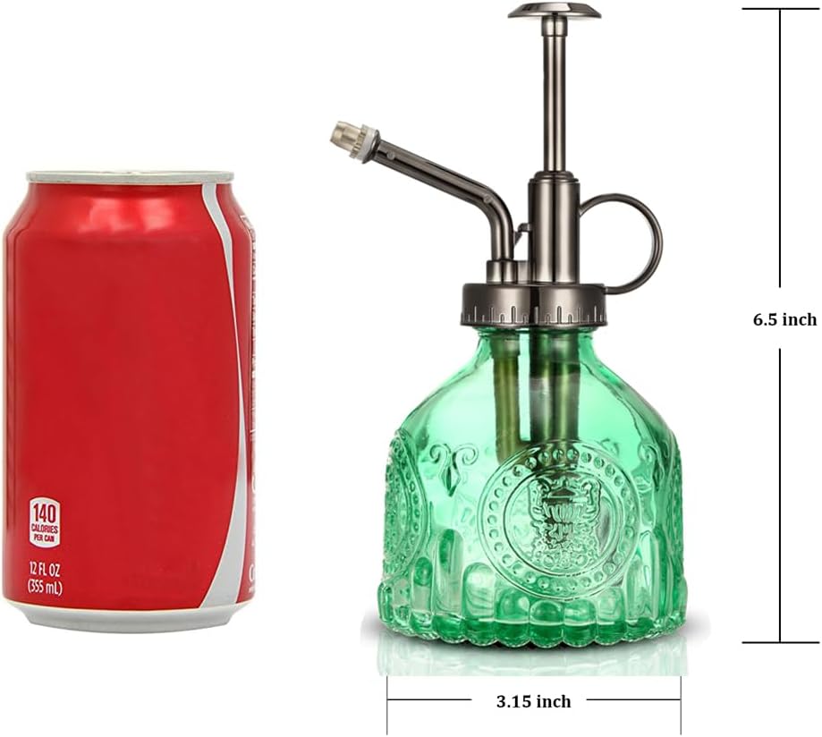 Glass Plant Mister Spray Bottle, Vintage Plant Spritzer Watering Can, Succulent Watering Bottle with Top Pump, Small Plant Sprayer Mister for Indoor Outdoor Houseplant - Green