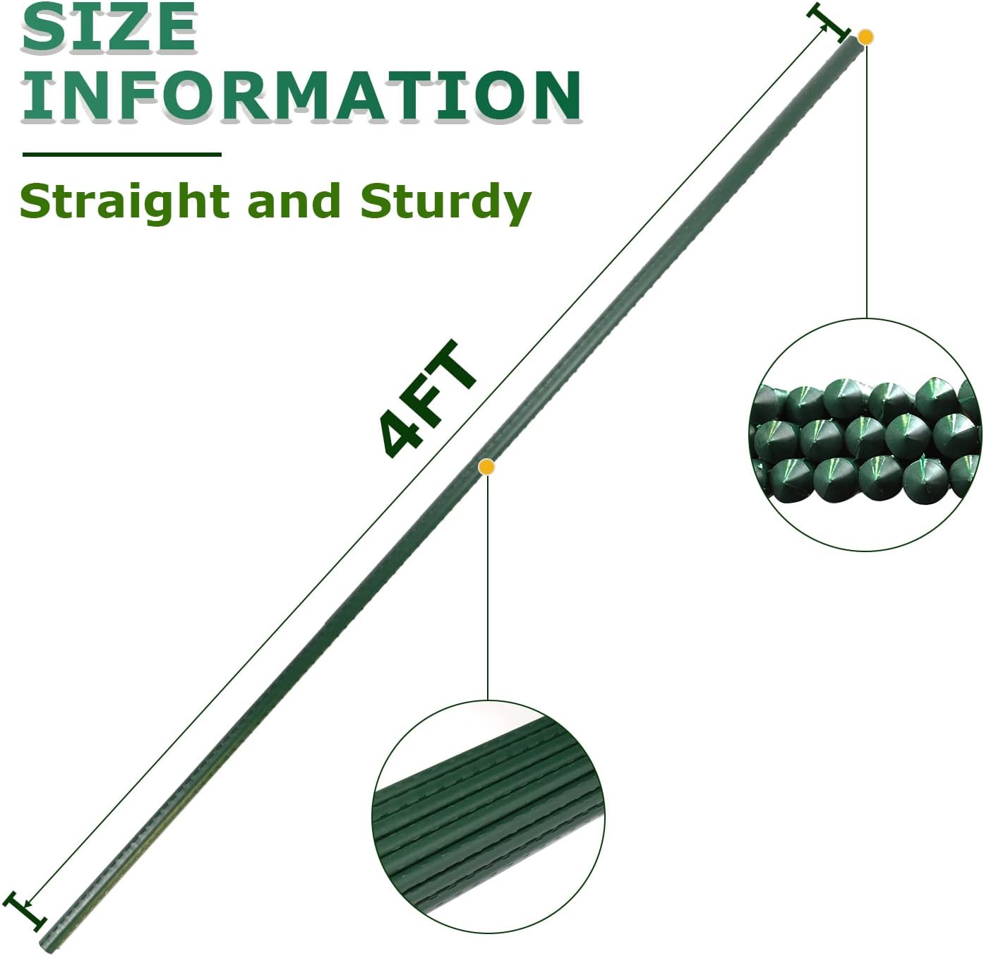 25pcs Steel Plant Stakes 4 Feet,Sturdy Plant Sticks, Plastic Coated Metal Garden Stakes Supports Climbing for Tomato, Bean, Flowers, Tree Potted