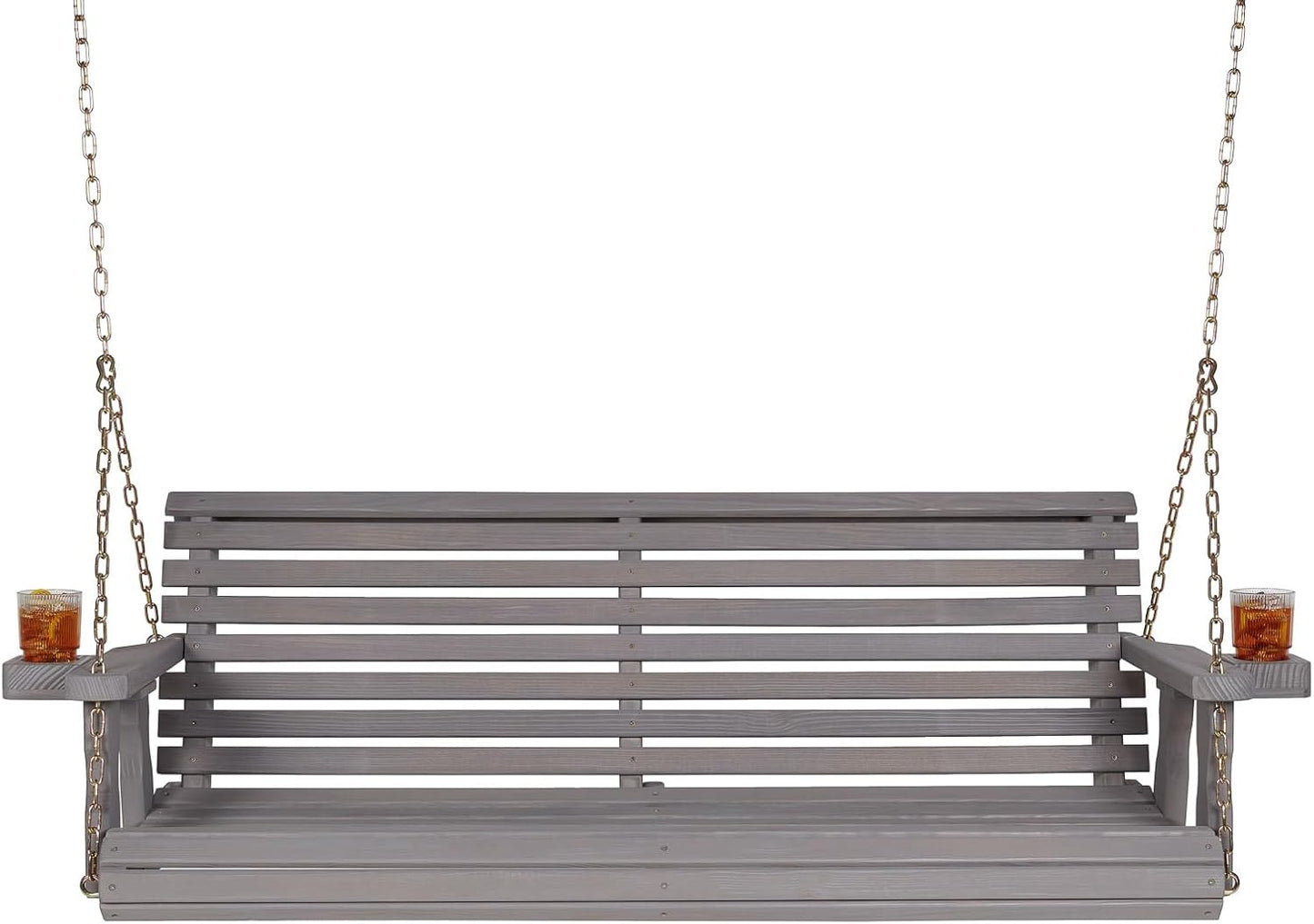 Amish Casual 4 Foot Roll Back Porch Swing with Cup Holders in Semi-Solid Grey Stain - Amish Made in The USA from Treated Pine Heavy Duty 700 Lb. Weight Capacity