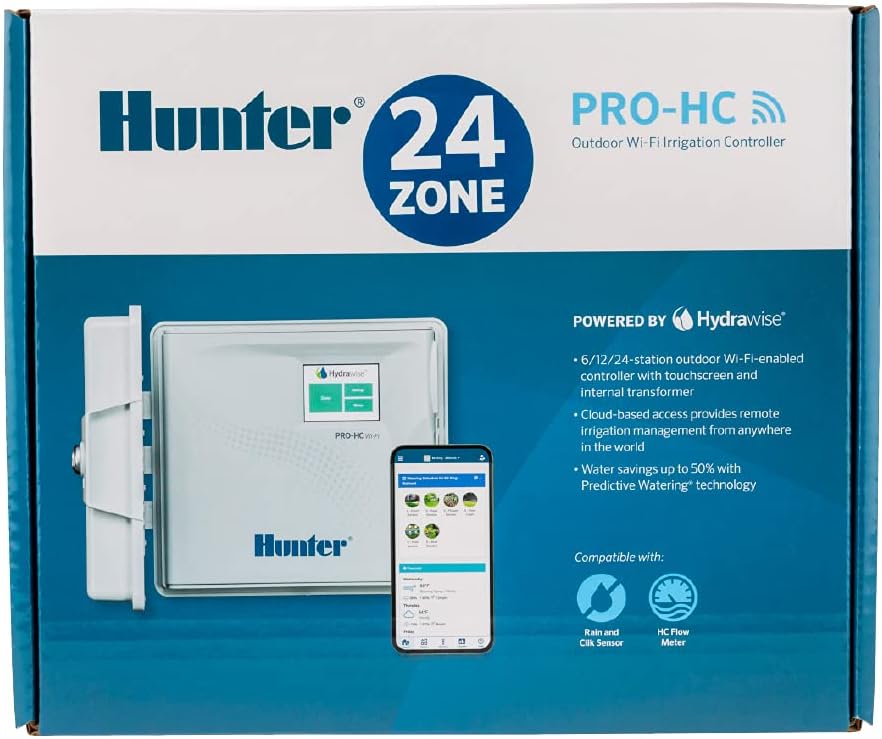 Hunter Hydrawise Pro-HC 24-Station WiFi Smart Sprinkler Controller, Outdoor Irrigation Timer, Weather-Based Watering System, Flow Sensor Ready