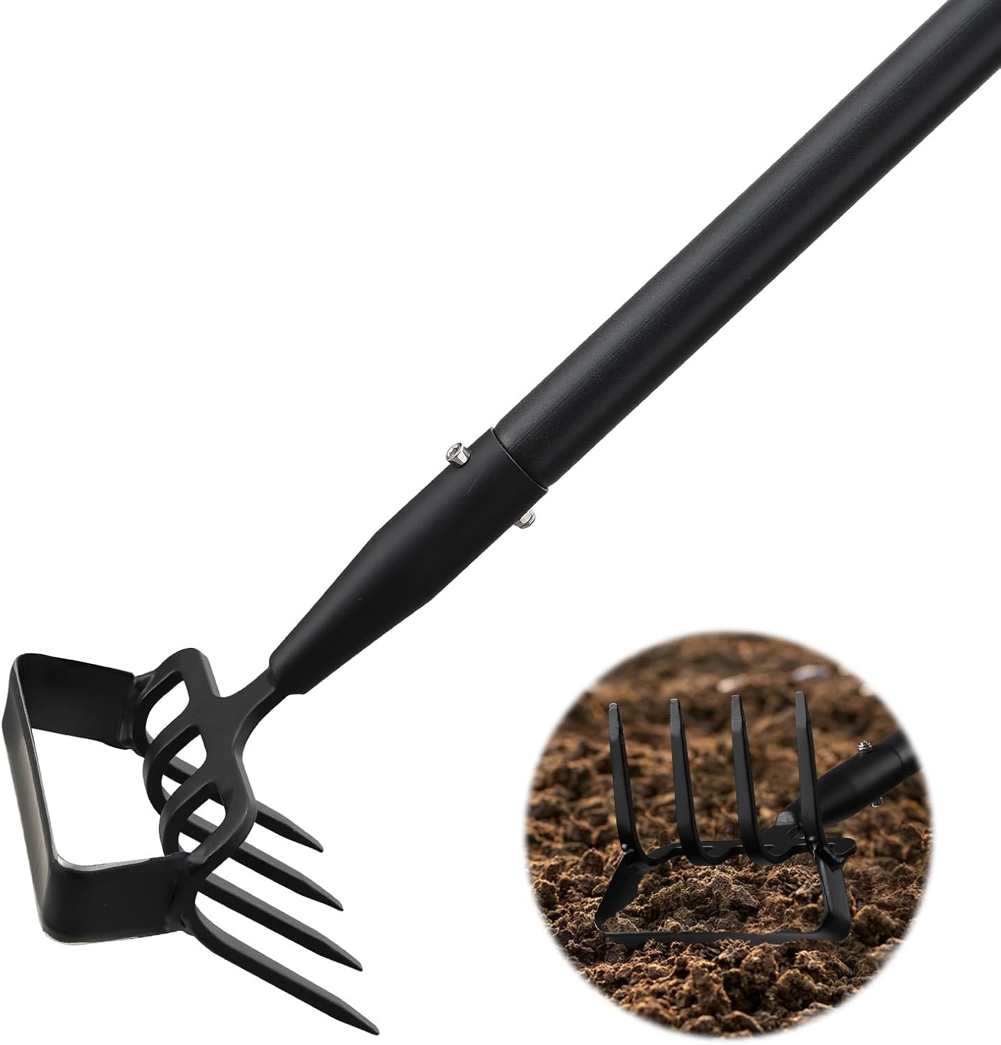 2-in-1 Garden Hoe Tool, Adjustable Length from 37 to 48inch, Ergonomic Design for Weeding and Raking, Durable and Rust-Proof Blade, Save Time and Effort