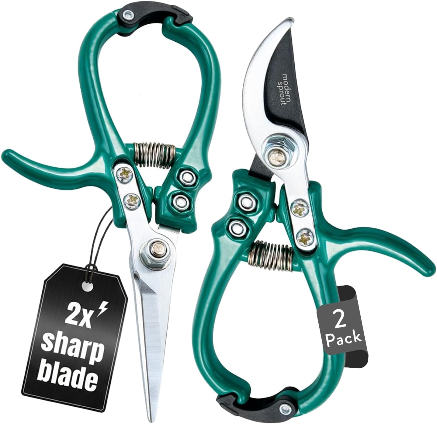 Modern Sprout Hand Pruners & Shears Set - Lightweight Gardening Tools W/Easy Lock - Sharp Carbon Steel Blades -Rust Resistant Scissors for Herbs, Flowers - Reusable Holster - Ocean