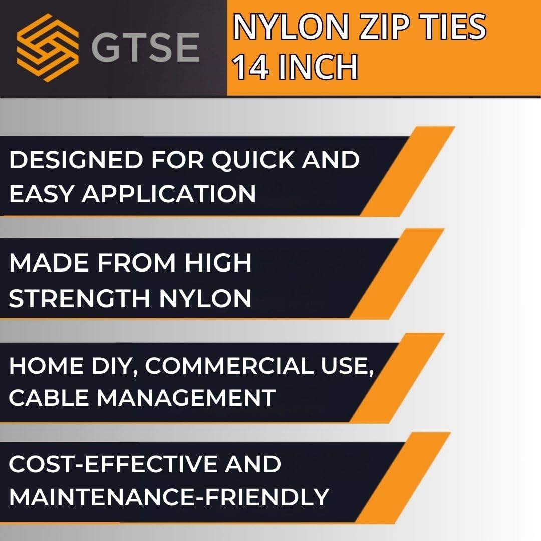 GTSE 14 Inch White/Clear Zip Ties, 100 Pack, 40lb Strength, UV Resistant Long Nylon Long Cable Ties, Self-Locking 14" Tie Wraps