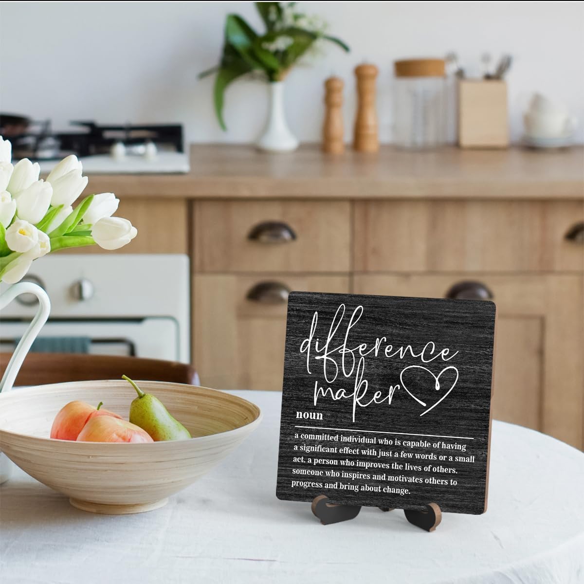 Wooden Table Sign Gift Difference Maker Definition Desk Decor Wood Plaque With Stand Unique Gift Ideas for Boss Women Best Mom Coworker Teacher Office-B01