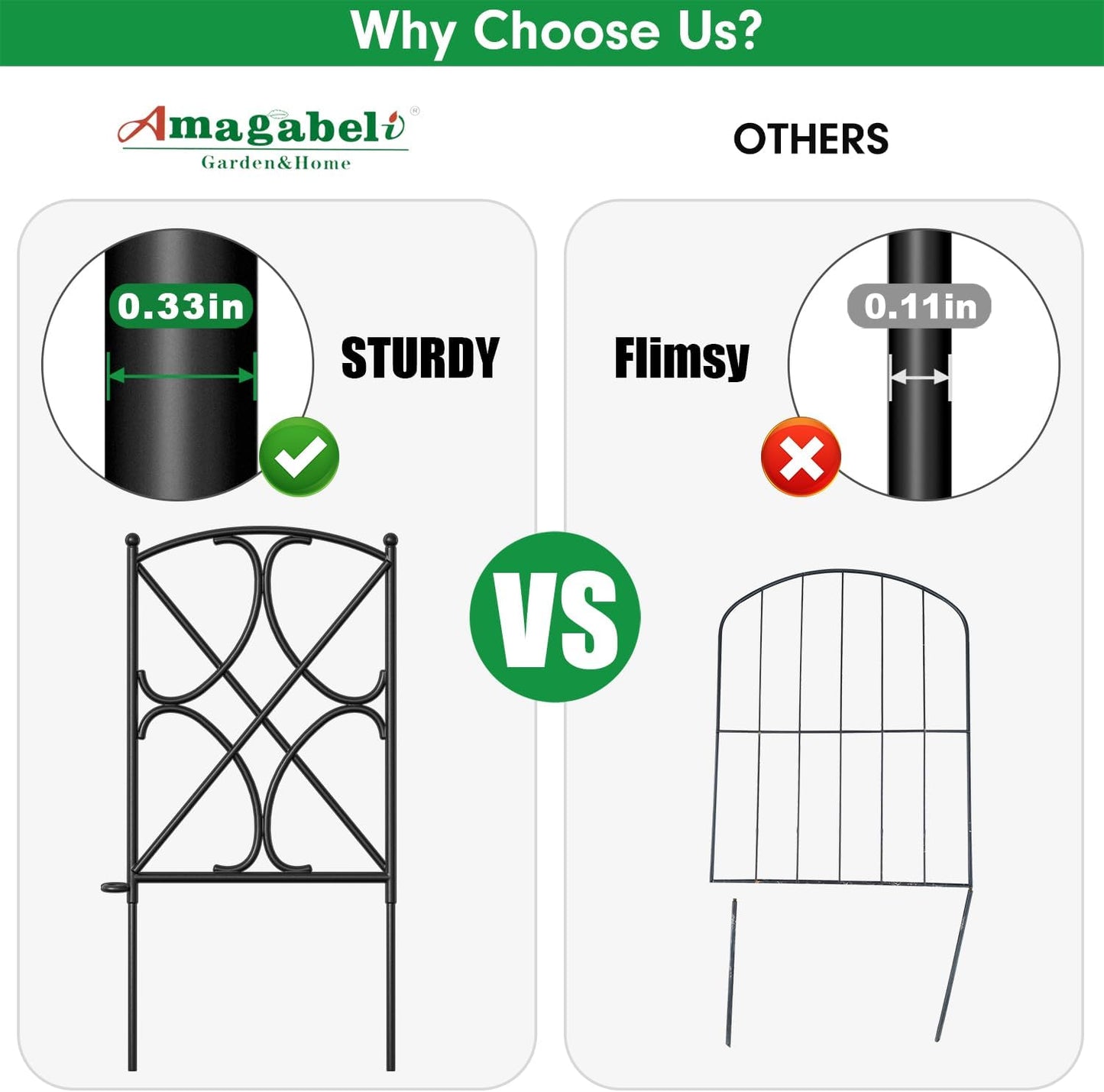 AMAGABELI GARDEN & HOME 10 Panels 24in(H)×10ft(L) Decorative Garden Fences and Borders for Dogs Rustproof Metal No Dig Fence Panels Garden Edging Border for Animal Barrier Flower Beds Yard Patio