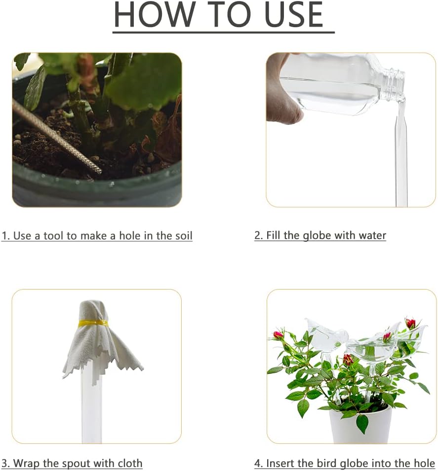 Glass Plant Watering Globes, Self Watering Globes Bird Shape, Self Watering Planter Insert, Plant Watering Devices, Automatic Plant Waterer Indoor, Watering Bulbs, 2 Pack