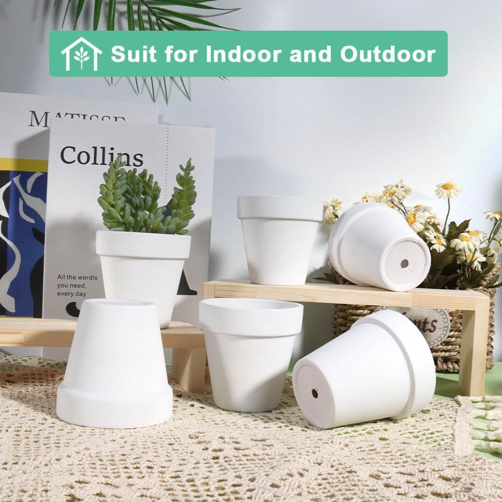 vensovo 3 Inch White Terra Cotta & Terracotta Pots with Drainage - 20 Pack Clay Flowerpots, Succulent Nursery Planter Great for Plants, Crafts, Wedding Favor