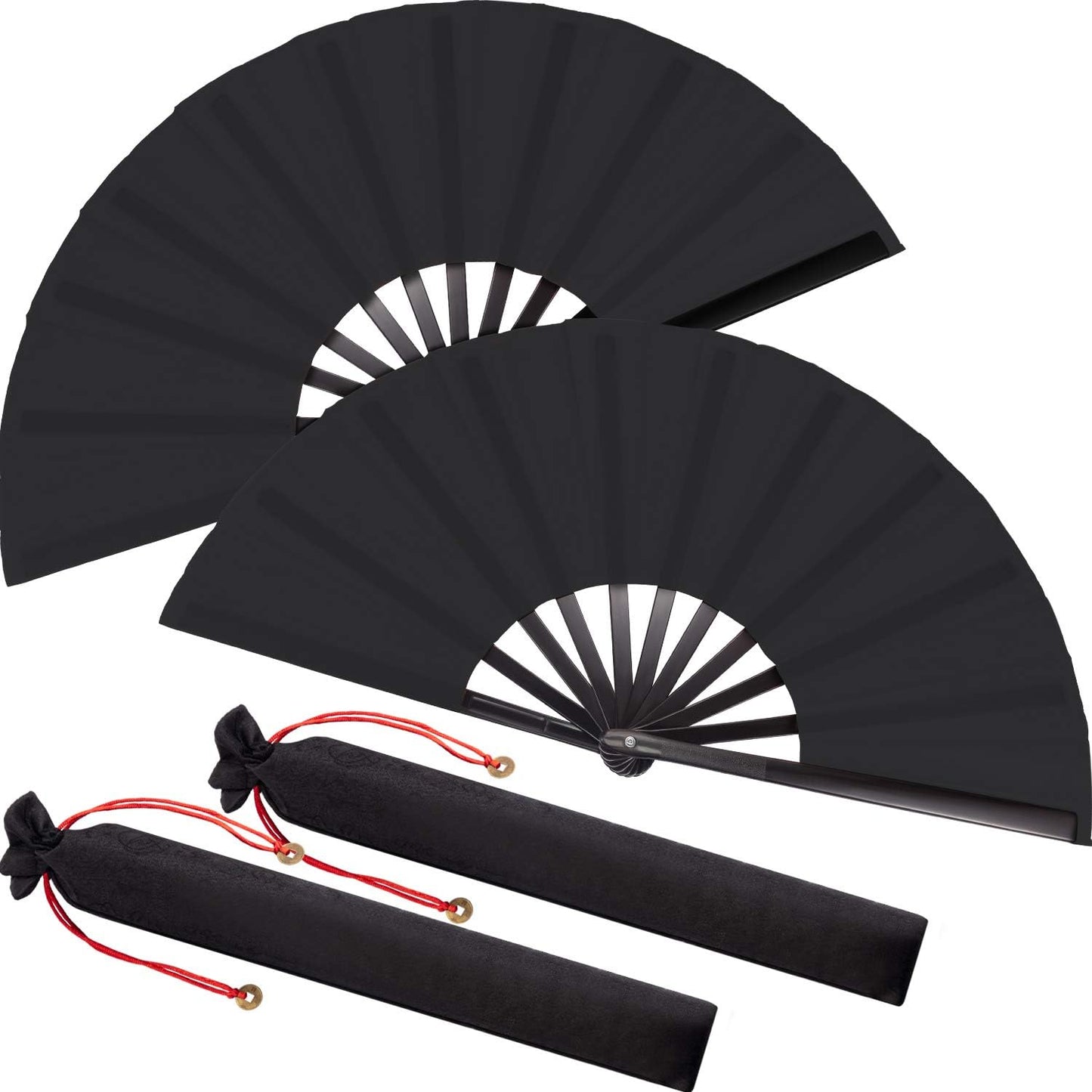Maitys 2 Packs Large Clap Fans for Line Dancing Large Chinese Folding Hand Fans for Men and Women, Festival, Tai Ji, Kungfu, Martial Art, Gifts (Black)