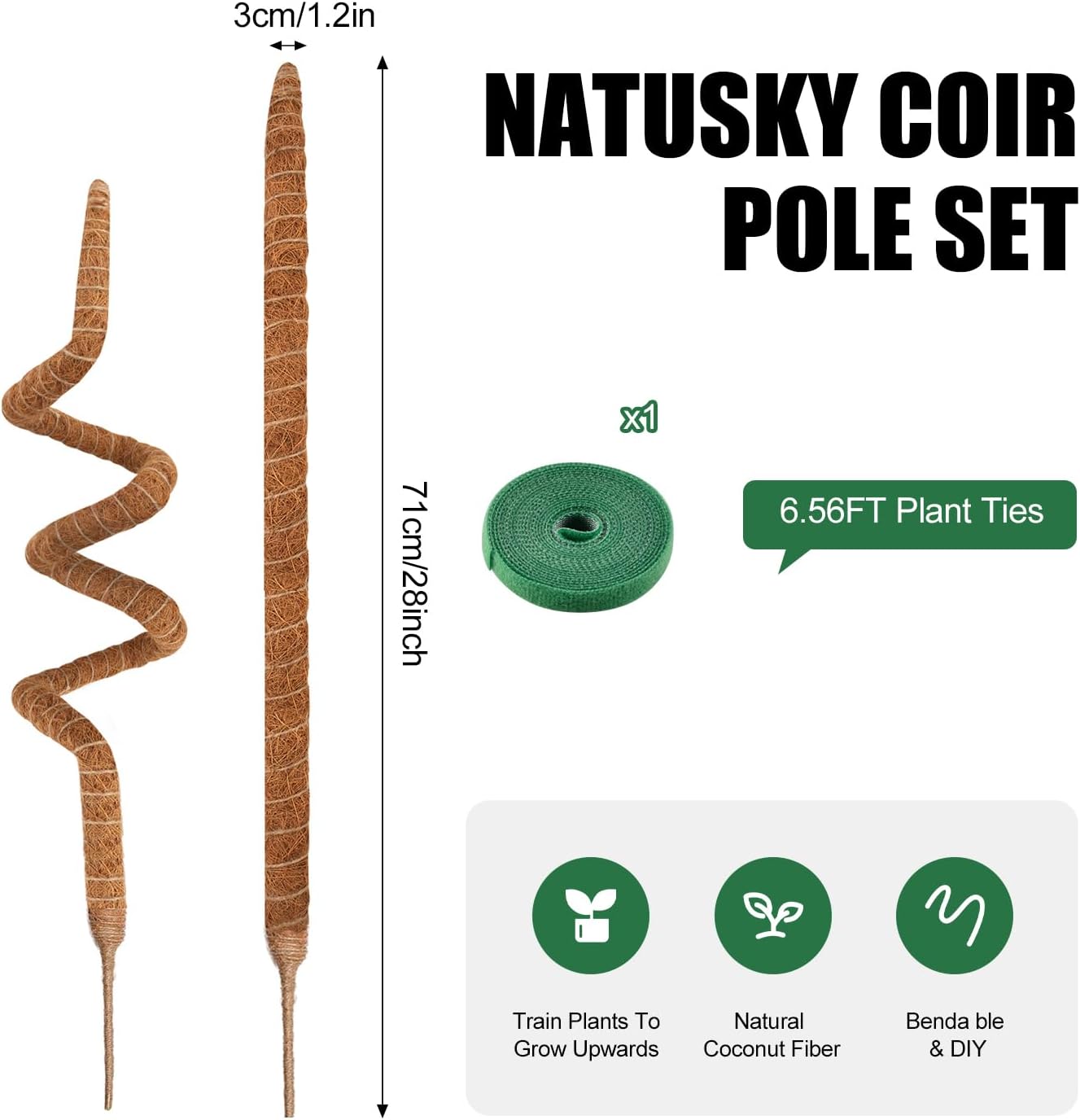 2 Pack Moss Pole, 28 Inch Bendable Moss Poles for Plants Monstera for Climbing Plants, Handmade Coco Coir Pole Plant Sticks Support Stakes for Indoor Plants Plant Grow