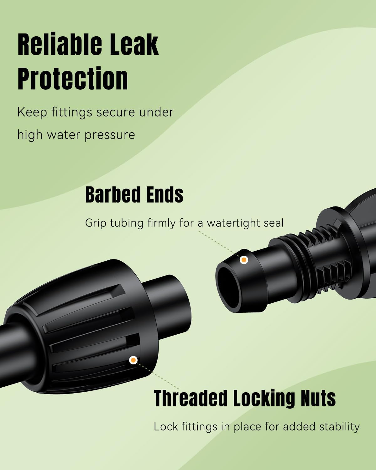 Pawfly 15 Pcs Drip Irrigation Fittings for 1/2 Inch Irrigation Tubing (1/2" ID x 0.64" OD), 1/2" Drip Line Connectors with Anti-Drop Lock Nuts, Barbed Coupling Parts for Garden Irrigation System