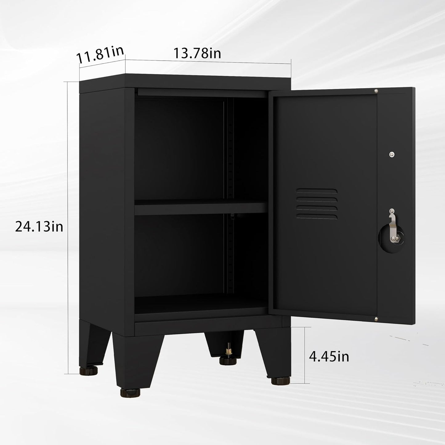 24.4" H Black Metal NightStand Locker Storage Cabinet with 1 Doors, File Cabinet with Shelves, Storage Cabinet with Adjustable Leveling Foot for Home Office Living Room or Bed Room