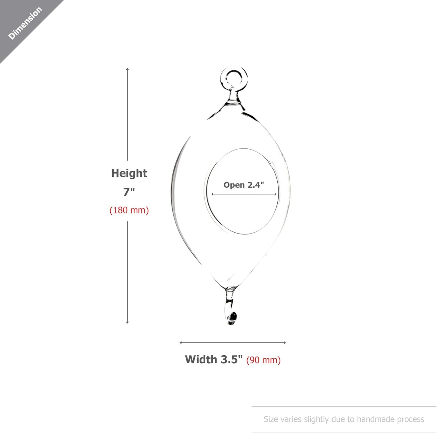 WGV Hanging Terrarium, Width 3.5", Height 7", Oblong, Double Hook, DIY Air Succulent Planter, Clear Glass Vase Orb, Candle Holder for Windowsill Outdoor Garden Decor, 6 Pieces Bulk