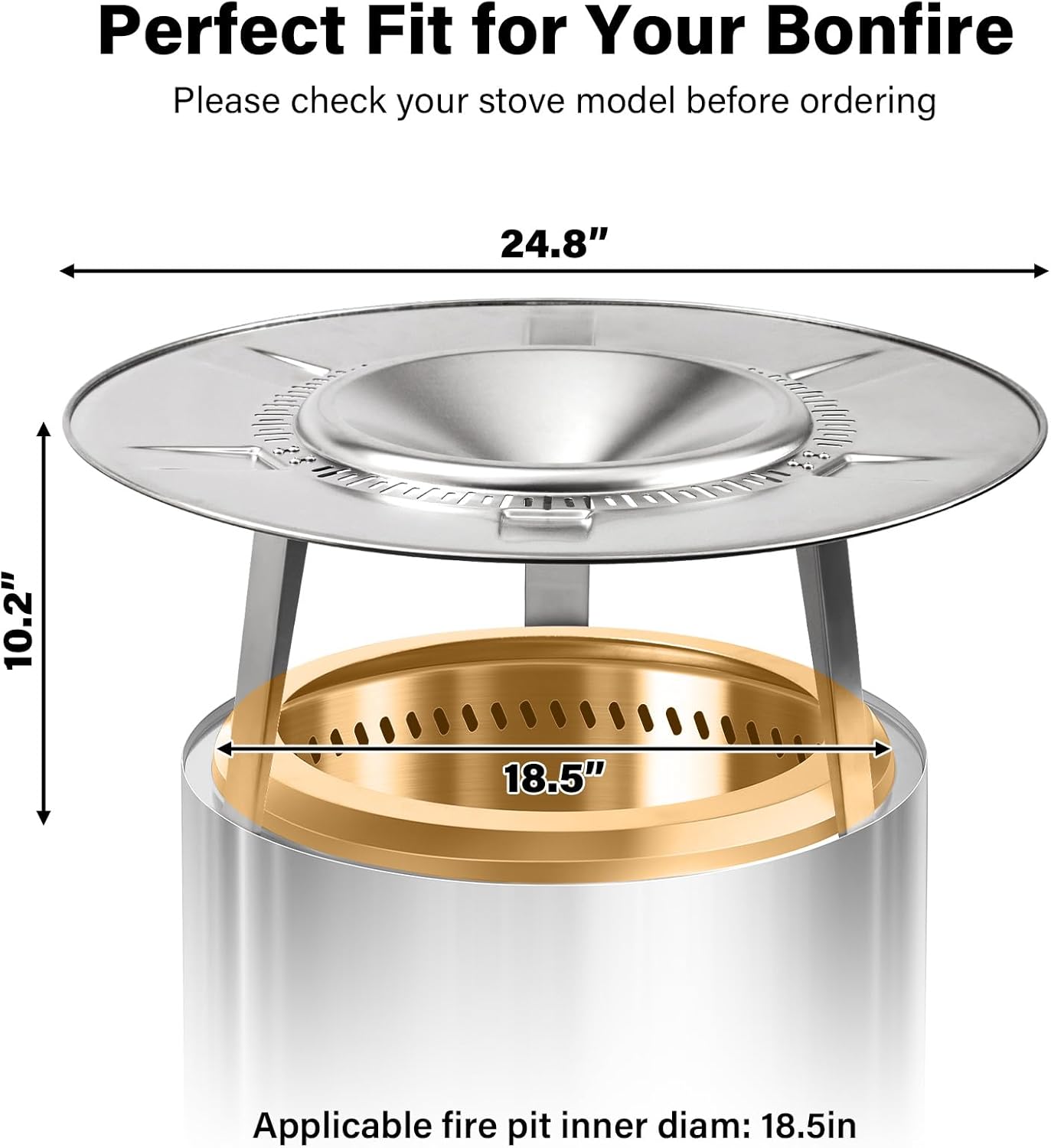 HGD Firepit Heat Deflector for 19.5" Solo Stove Bonfire - Portable 304 Stainless Steel Heat Diffuser Captures & Redirects Warmth, Detachable Firepit Camping Accessory