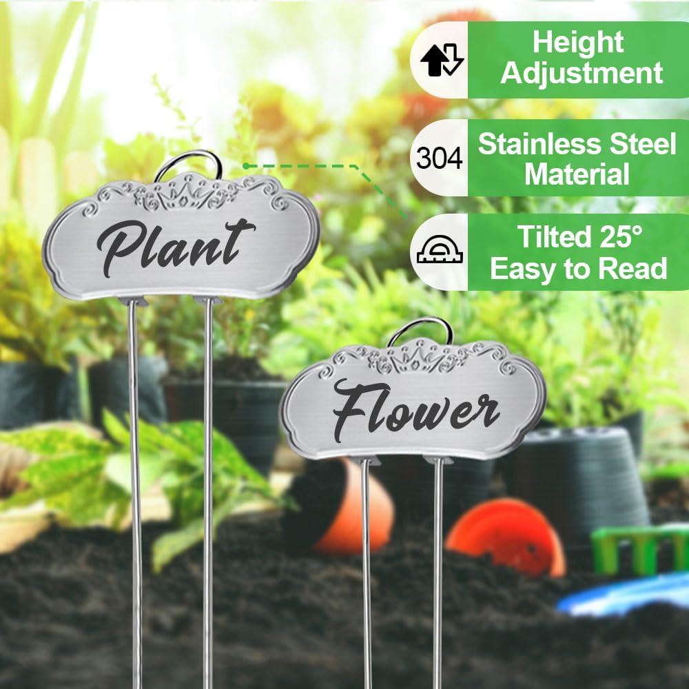 50 Packs Metal Plant Labels, Tall Outdoor Garden Markers for Flowers, Fruits and Vegetables, 304 Stainless Steel Weatherproof Signs (4" x 1.9", Silver)