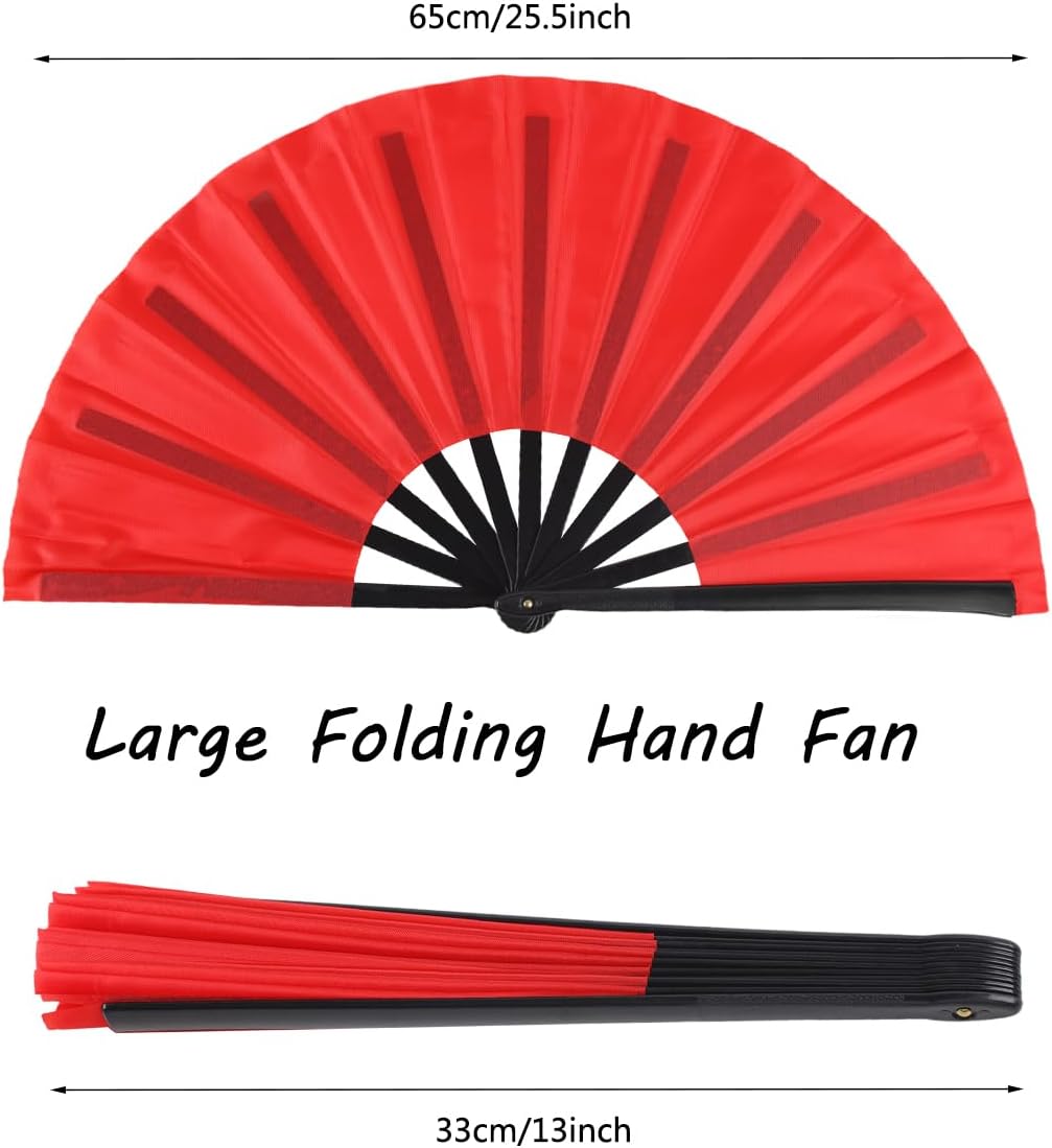 4 Pack Large Folding Hand Fan for Line Dance, Clap Popping Fan Chinese Kung Fu Hand Fan Decorative Folding Fans for Dance, Performance, Festival or Home Decorations(Red,Yellow,Blue,Green)