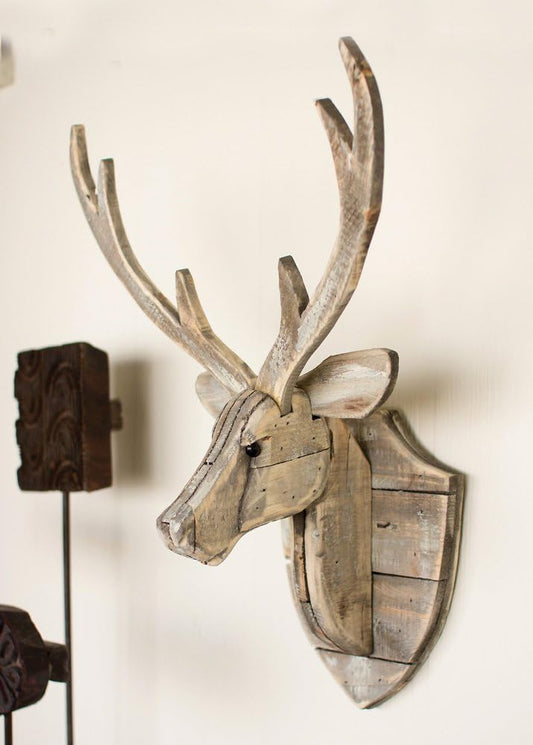 BLACK FOREST DECOR Recycled Wood Deer Head Wall Hanging