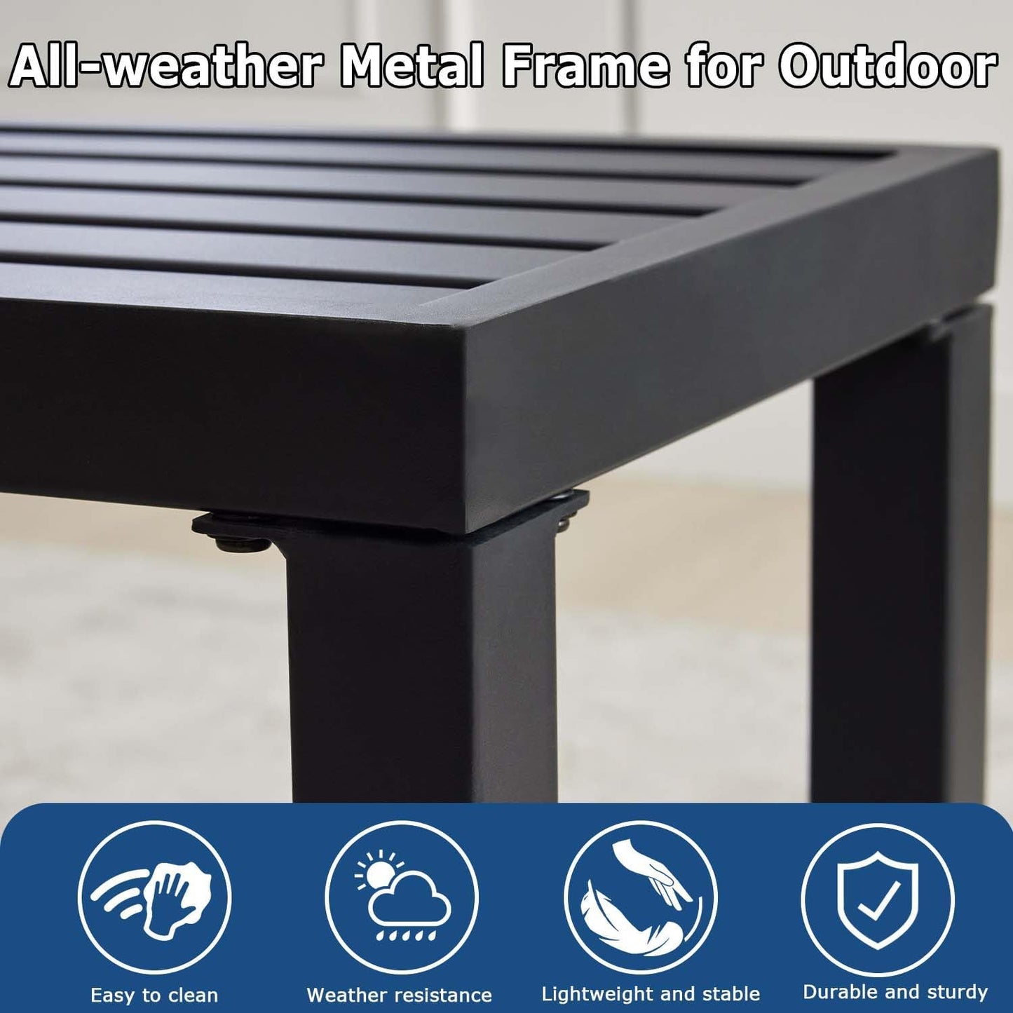 46" Outdoor Metal Backless Bench, All-Weather Patio Garden Bench for Backyard, Porch, or Lawn, Durable Steel Bench for Outdoor Spaces, Black