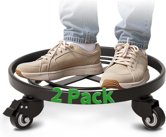 AMAGABELI GARDEN & HOME Plant Caddy with Wheels Heavy Duty 14“ 2 Pack Rolling Plant Stand Plant Dolly Iron Wheeled Lockable Casters Round Pot Mover Rollers Indoor Outdoor Planter Trolley Metal